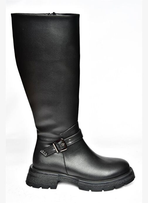 R518096809 Siyah Fermuarlı Alçak Topuklu Kadın Çizme - Görsel 7