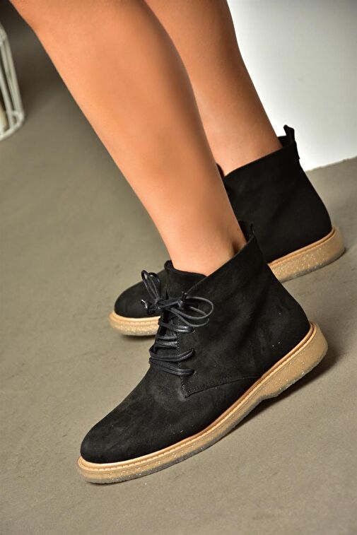 R374923202 Siyah Süet Alçak Taban Klasik Kadın Bot - Görsel 3