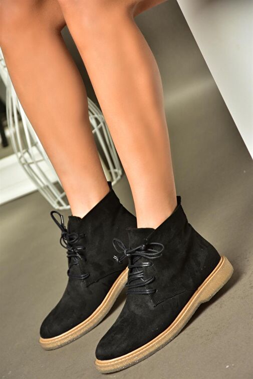 R374923202 Siyah Süet Alçak Taban Klasik Kadın Bot - Görsel 5