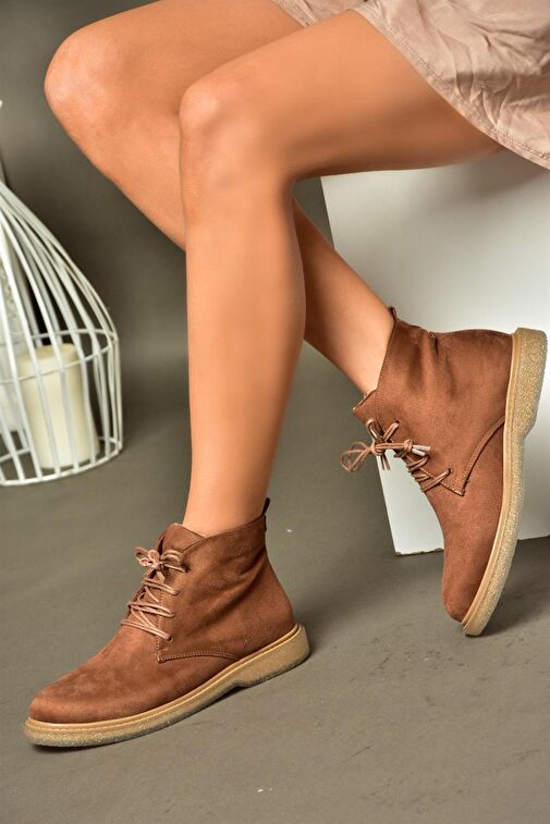 R374923202 Taba Süet Alçak Taban Klasik Kadın Bot - Görsel 3