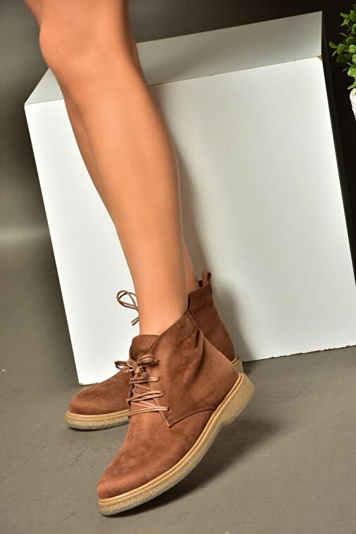 R374923202 Taba Süet Alçak Taban Klasik Kadın Bot - Görsel 4