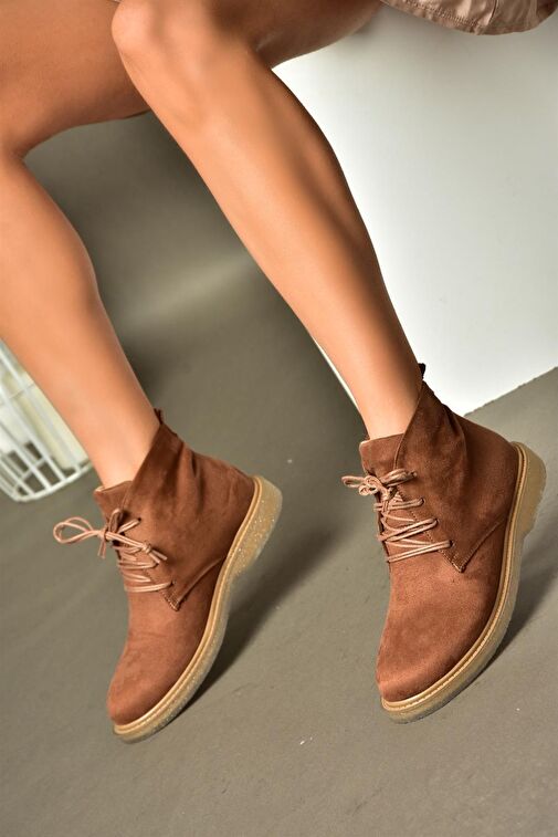 R374923202 Taba Süet Alçak Taban Klasik Kadın Bot - Görsel 5