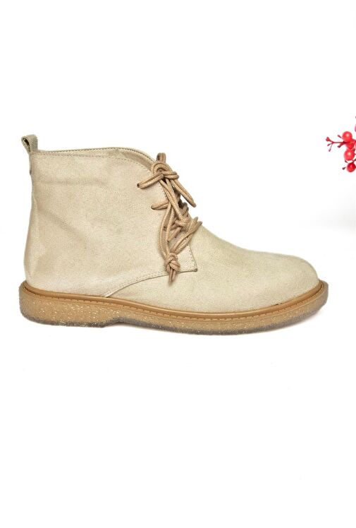 R374923202 Bej Süet Alçak Taban Klasik Kadın Bot - Görsel 6
