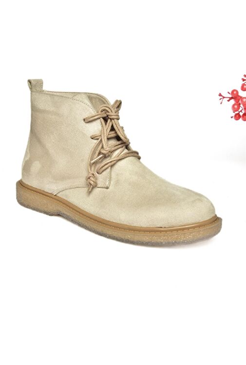 R374923202 Bej Süet Alçak Taban Klasik Kadın Bot - Görsel 7