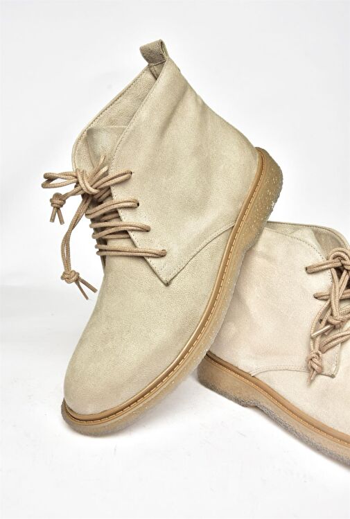 R374923202 Bej Süet Alçak Taban Klasik Kadın Bot - Görsel 8