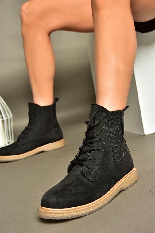 R374961902 Siyah Süet Yanı Lastikli Klasik Kadın Bot - Görsel 2