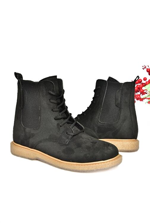 R374961902 Siyah Süet Yanı Lastikli Klasik Kadın Bot - Görsel 8