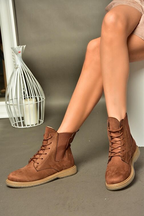 R374961902 Taba Süet Yanı Lastikli Klasik Kadın Bot - Görsel 4