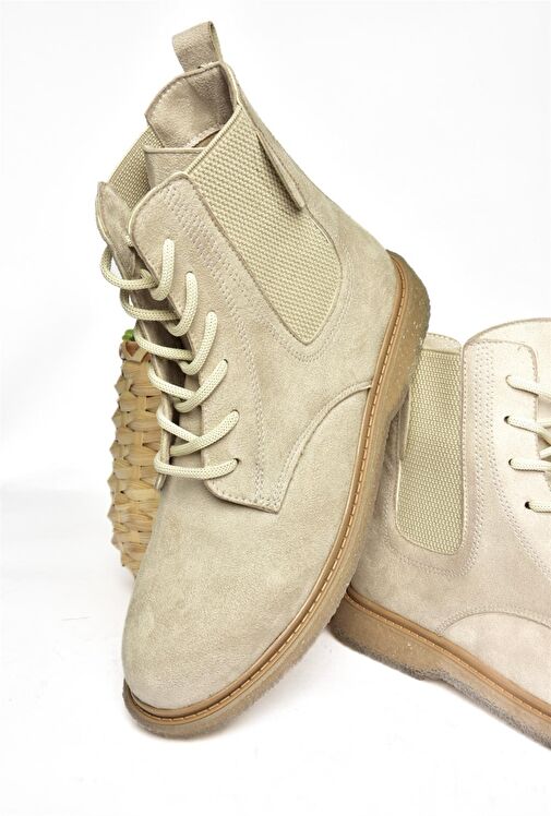 R374961902 Bej Süet Yanı Lastikli Klasik Kadın Bot - Görsel 8