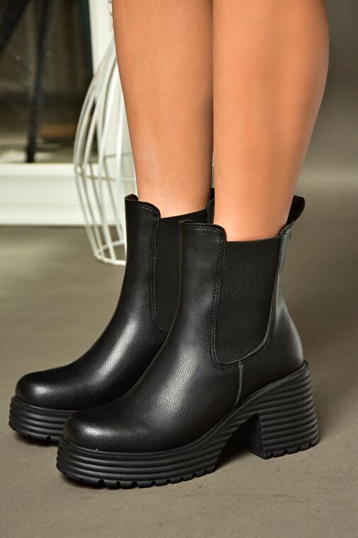 R996020009 Siyah Kalın Topuklu Kadın Bot - Görsel 2
