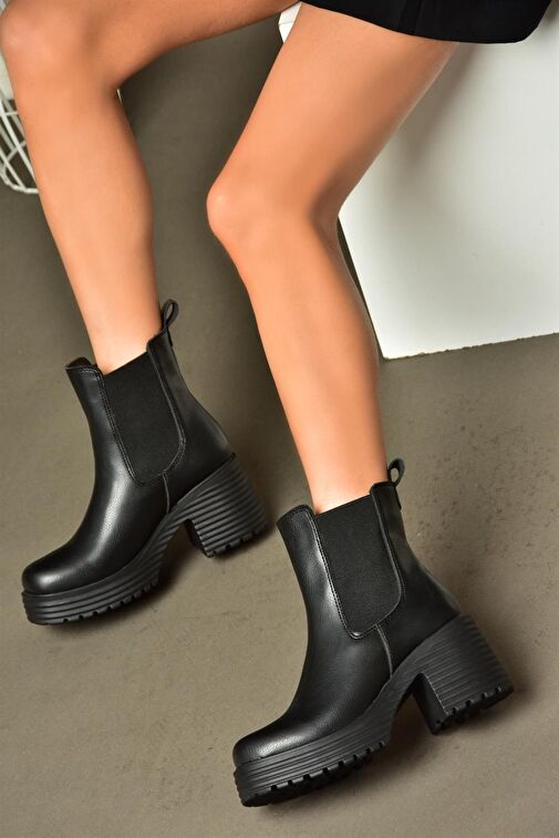 R996020009 Siyah Kalın Topuklu Kadın Bot - Görsel 5