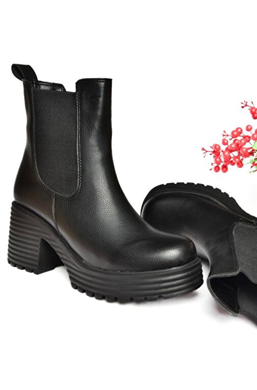 R996020009 Siyah Kalın Topuklu Kadın Bot - Görsel 8