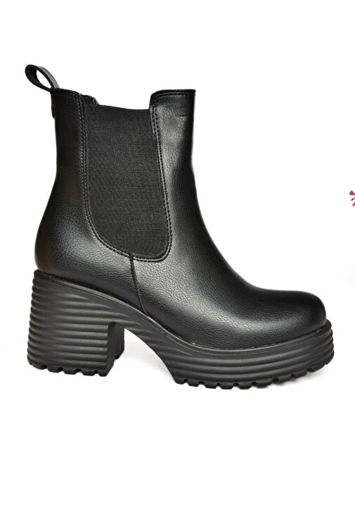 R996020009 Siyah Kalın Topuklu Kadın Bot - Görsel 9