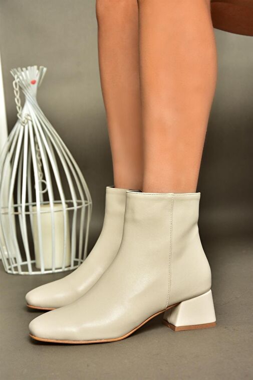 R654012409 Bej Kalın Topuklu Kadın Bot - Görsel 2