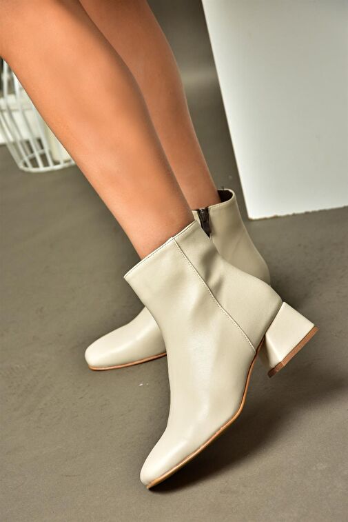 R654012409 Bej Kalın Topuklu Kadın Bot - Görsel 3