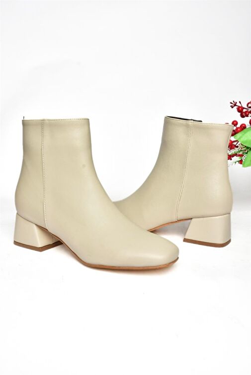 R654012409 Bej Kalın Topuklu Kadın Bot - Görsel 9