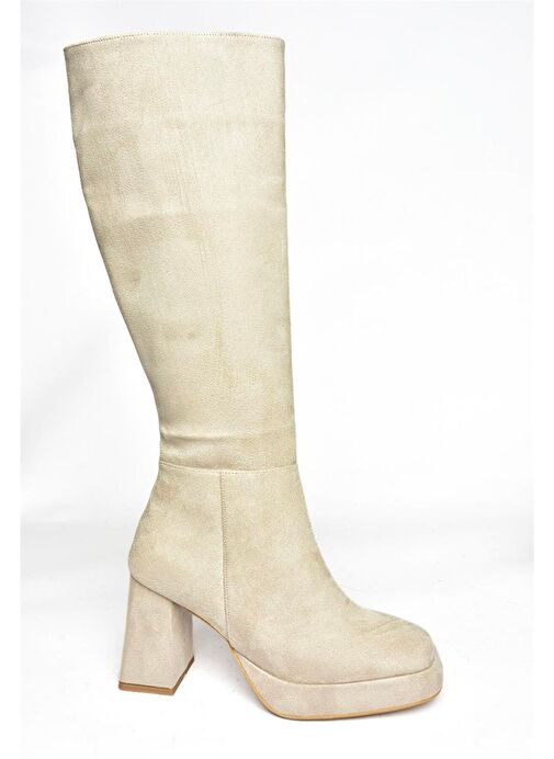 R282230102 Bej Süet Kalın Topuklu Kadın Çizme - Görsel 15