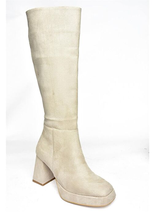 R282230102 Bej Süet Kalın Topuklu Kadın Çizme - Görsel 17