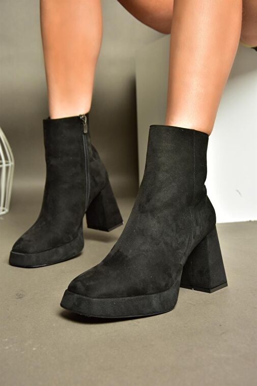 R282230202 Siyah Süet Kalın Topuklu Kadın Bot - Görsel 5