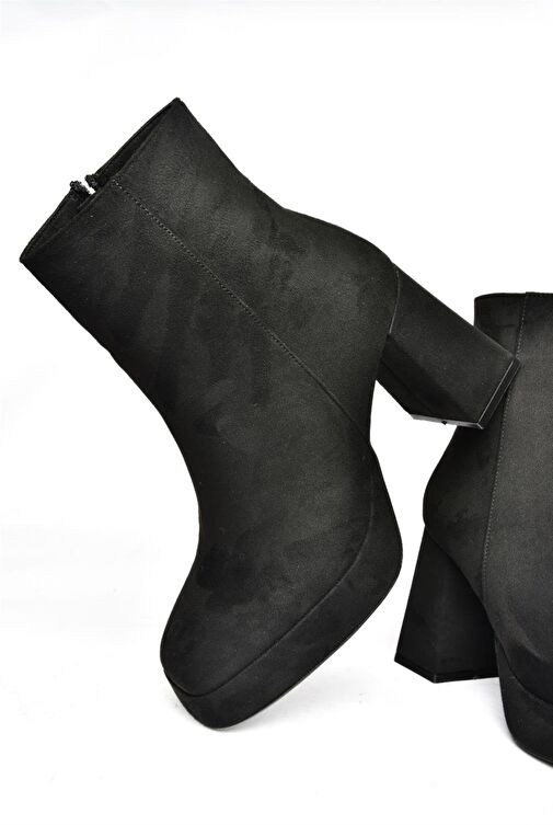 R282230202 Siyah Süet Kalın Topuklu Kadın Bot - Görsel 6