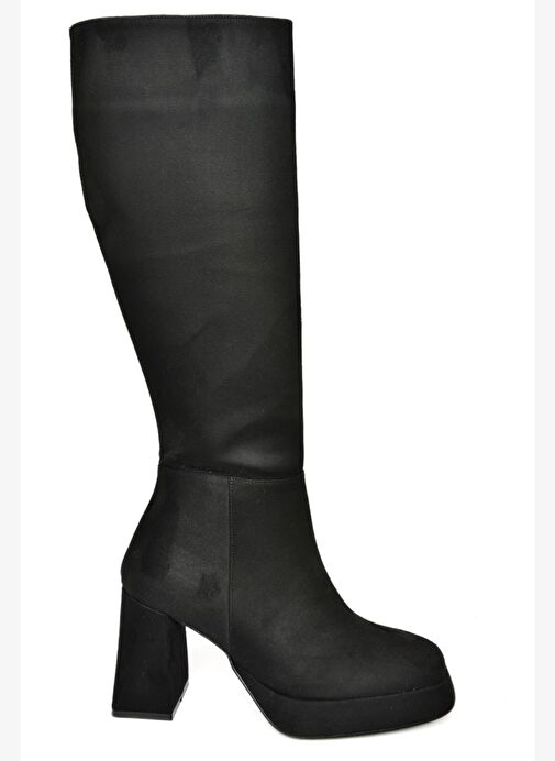 R282230102 Siyah Süet Platform Kalın Topuklu Kadın Çizme - Görsel 9