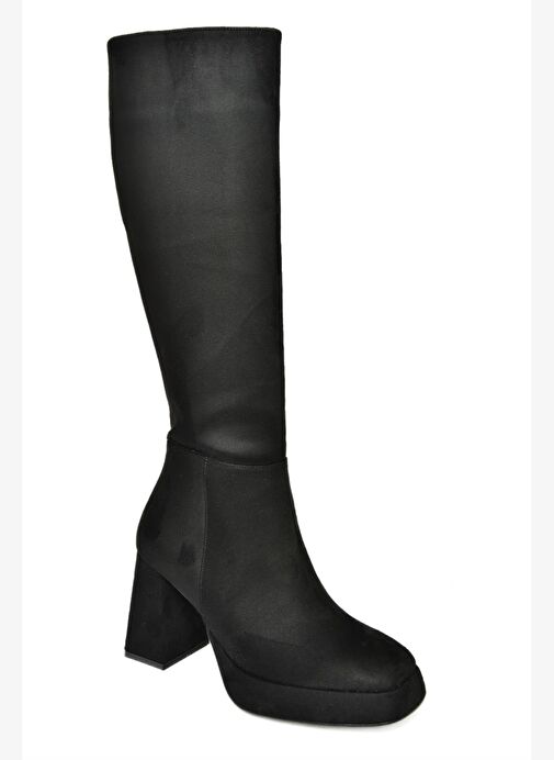 R282230102 Siyah Süet Platform Kalın Topuklu Kadın Çizme - Görsel 7