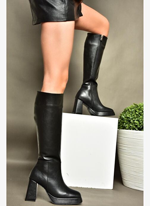R282230109 Siyah Platform Kalın Topuklu Kadın Çizme - Görsel 5