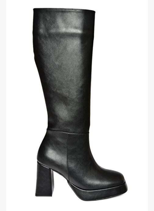 R282230109 Siyah Platform Kalın Topuklu Kadın Çizme - Görsel 7