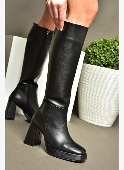 R282230109 Siyah Platform Kalın Topuklu Kadın Çizme - Görsel 2