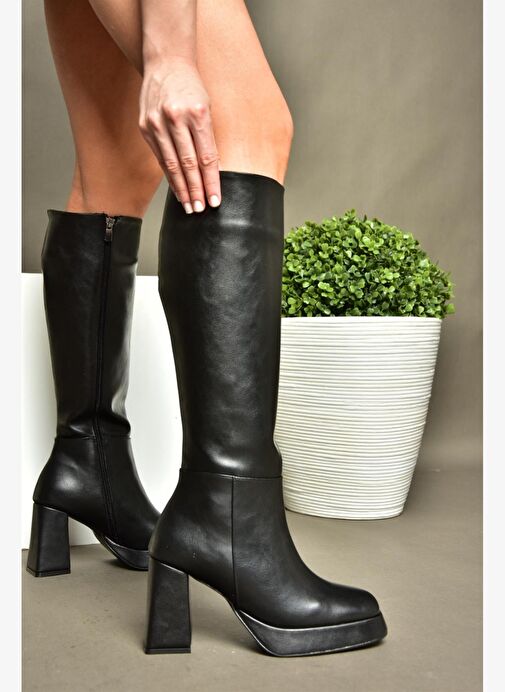 R282230109 Siyah Platform Kalın Topuklu Kadın Çizme - Görsel 4