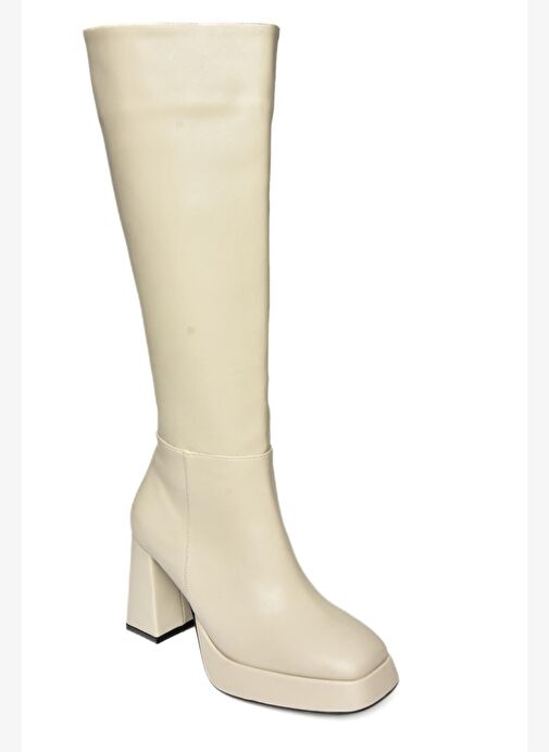 R282230109 Bej Platform Kalın Topuklu Kadın Çizme - Görsel 6
