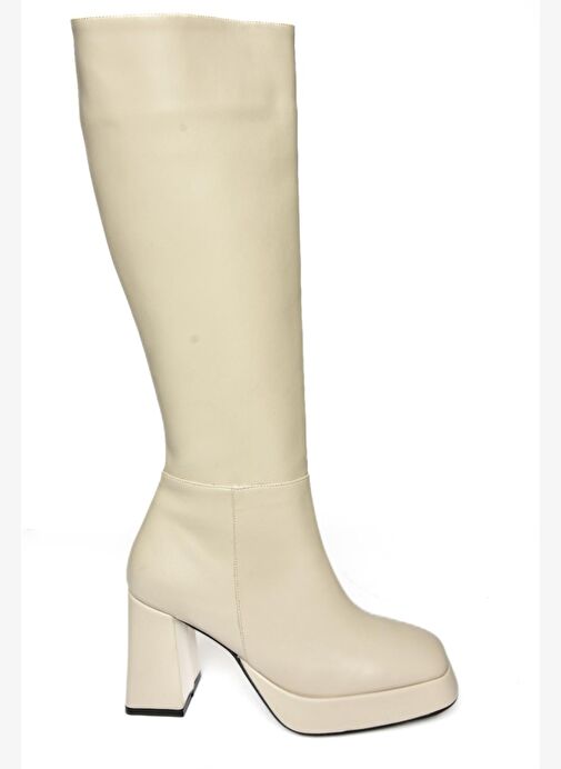 R282230109 Bej Platform Kalın Topuklu Kadın Çizme - Görsel 5