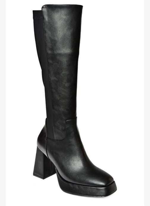 R282230309 Siyah Platform Kalın Topuklu Arkası Lastikli Kadın Çizme - Görsel 8