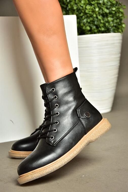R374821609 Siyah Alçak Tabanlı Klasik Kadın Bot - Görsel 4