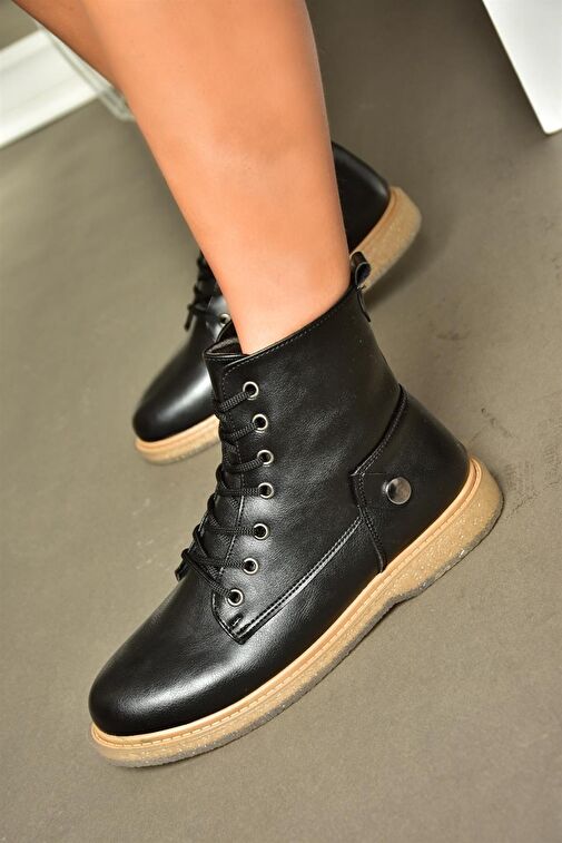 R374821609 Siyah Alçak Tabanlı Klasik Kadın Bot - Görsel 5