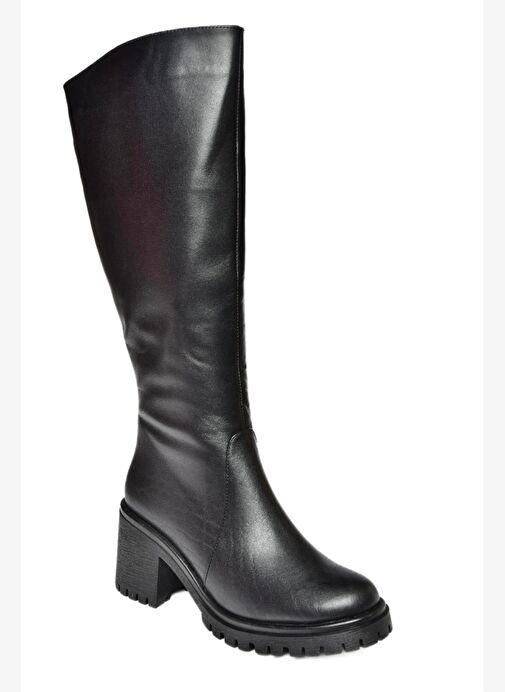 R654047703 Siyah Hakiki Deri Kalın Topuklu Kadın Çizme - Görsel 8