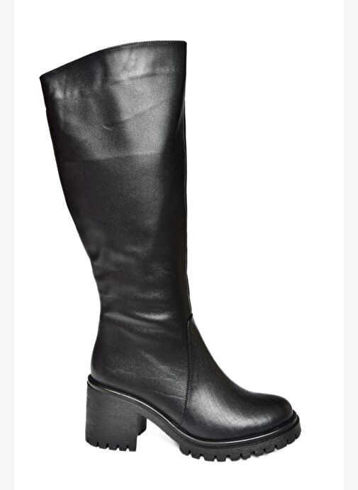 R654047703 Siyah Hakiki Deri Kalın Topuklu Kadın Çizme - Görsel 7