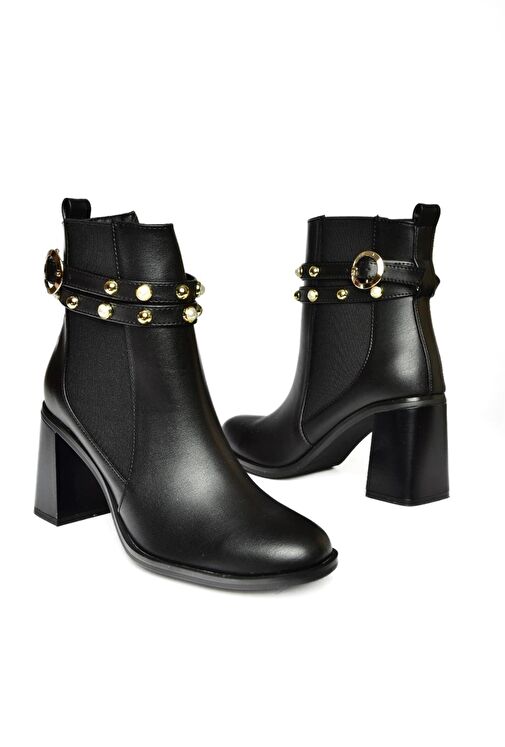 R518101109 Siyah Kalın Topuklu Kadın Bot - Görsel 8