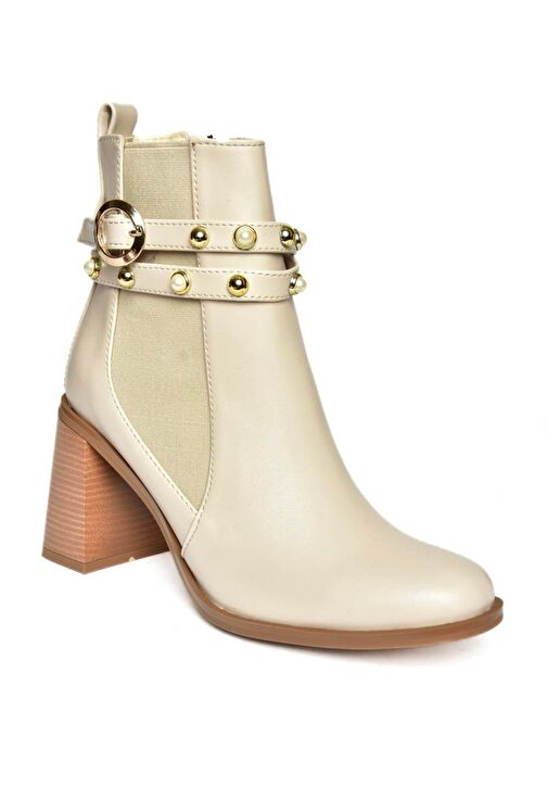 R518101109 Bej Kalın Topuklu Kadın Bot - Görsel 7