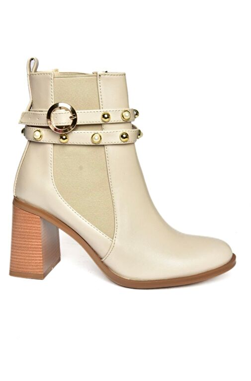 R518101109 Bej Kalın Topuklu Kadın Bot - Görsel 8