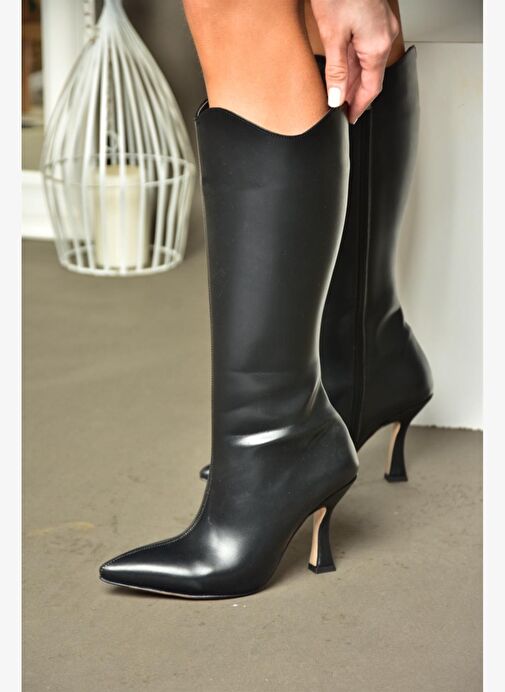 R820020109 Siyah İnce Topuklu Kadın Çizme - Görsel 4