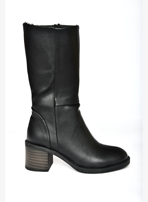 R996071109 Siyah Kalın Topuklu Fermuarlı Kadın Çizme - Görsel 6