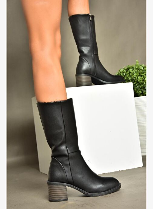 R996071109 Siyah Kalın Topuklu Fermuarlı Kadın Çizme - Görsel 3