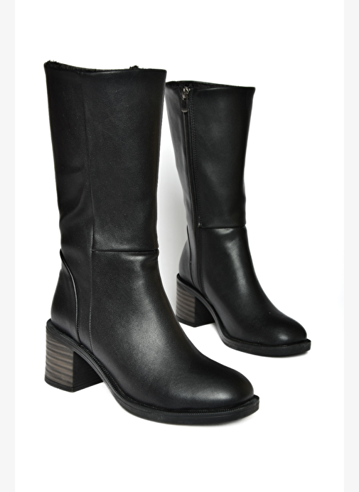 R996071109 Siyah Kalın Topuklu Fermuarlı Kadın Çizme - Görsel 5