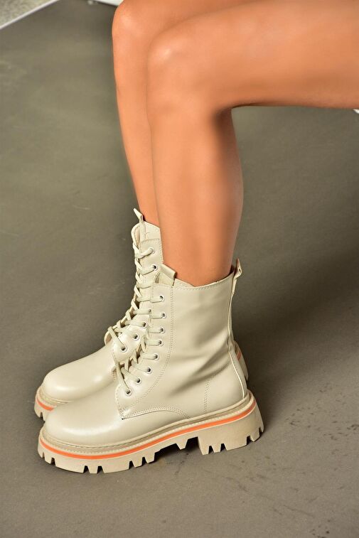 R524802209 Bej Bağcıklı Kadın Postal Bot - Görsel 3