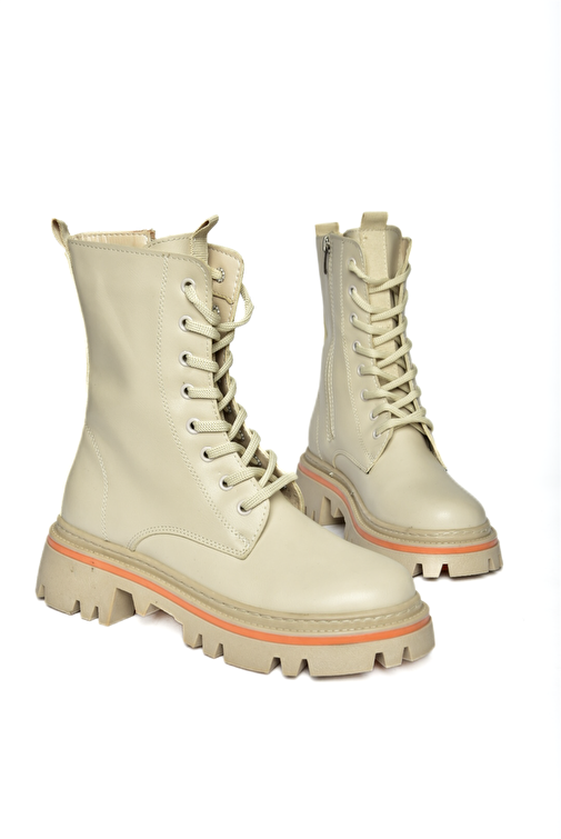 R524802209 Bej Bağcıklı Kadın Postal Bot - Görsel 8