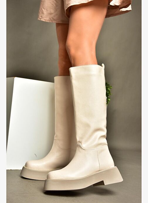 R610067009 Bej Kalın Tabanlı Çizme - Görsel 4