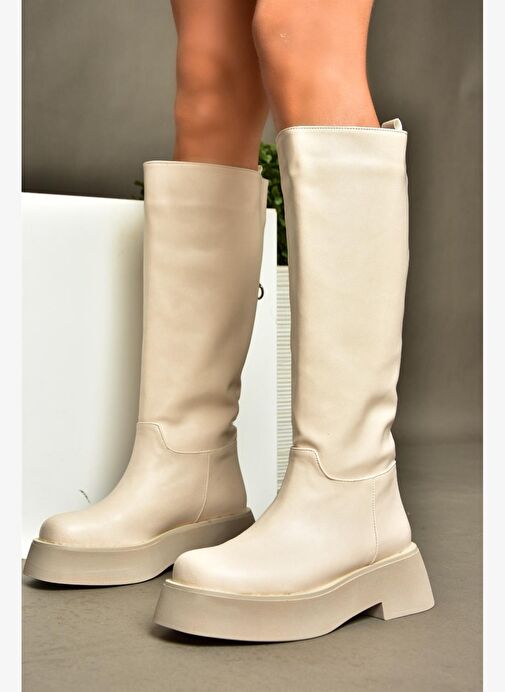 R610067009 Bej Kalın Tabanlı Çizme - Görsel 3