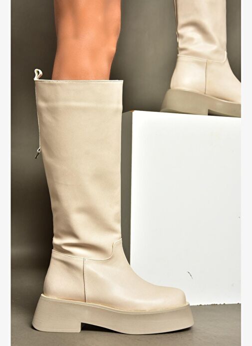 R610067009 Bej Kalın Tabanlı Çizme - Görsel 5