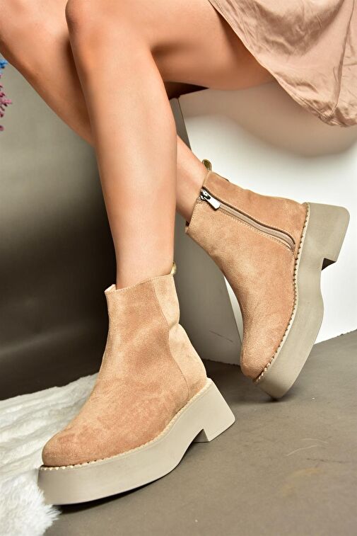 R820190202 Ten Süet Kalın Tabanlı Kadın Bot - Görsel 4